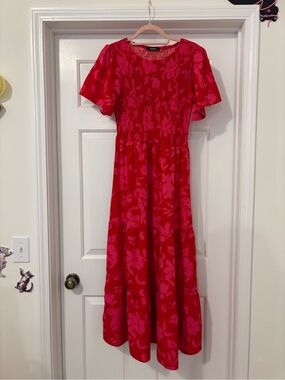 Bright Pink & Red Floral Maxi Dress
